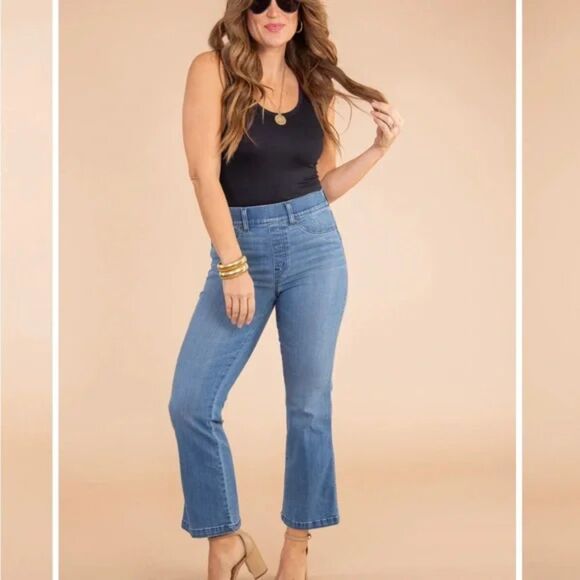 Spanx Denim Cropped Kick Flare Pant Jeans  XL Petite - Picture 1 of 4